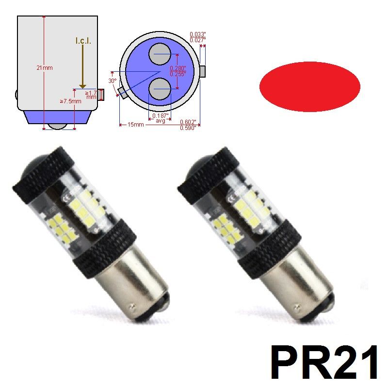 LED SIJALICE PR21 BAU15D 1157 (30x2835smd), 10,5W Crvene Beograd Zemun